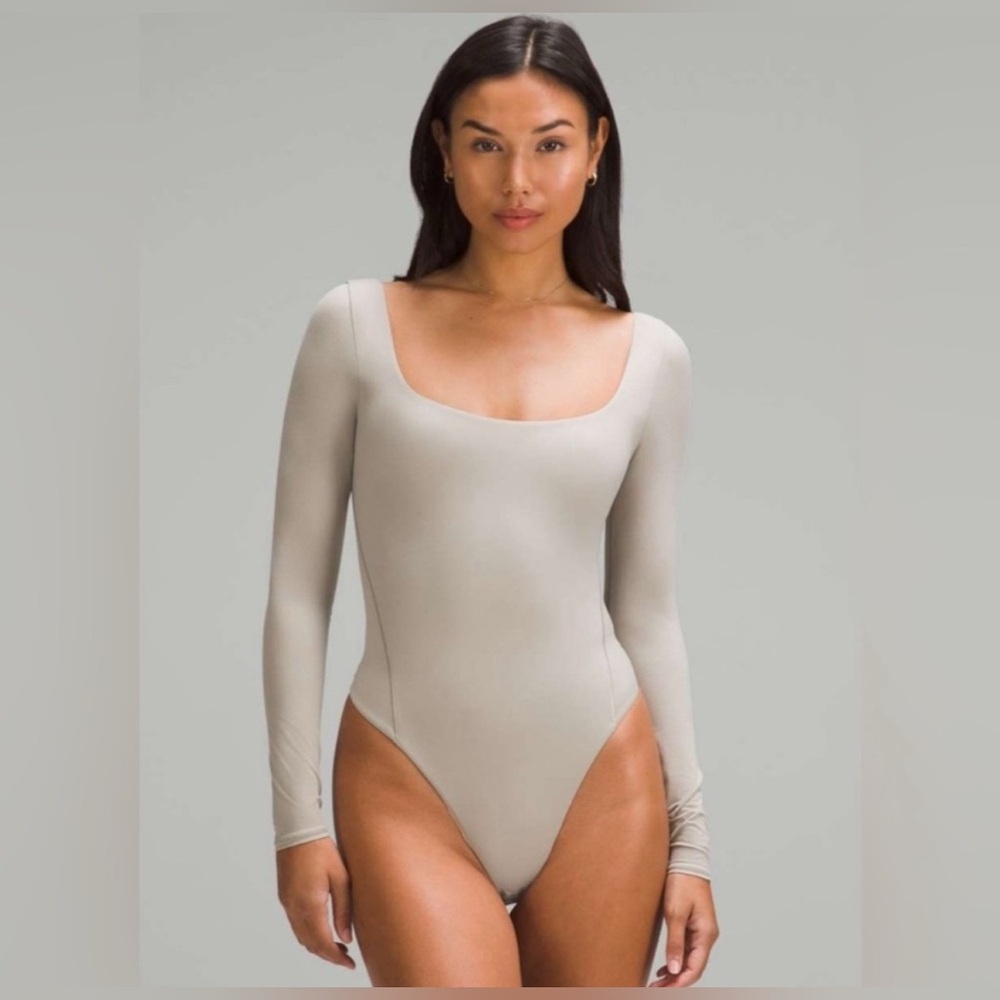 LULULEMON Wundermost Ultra-soft Nulu Square Neck Long Sleeve Cream Body Suit